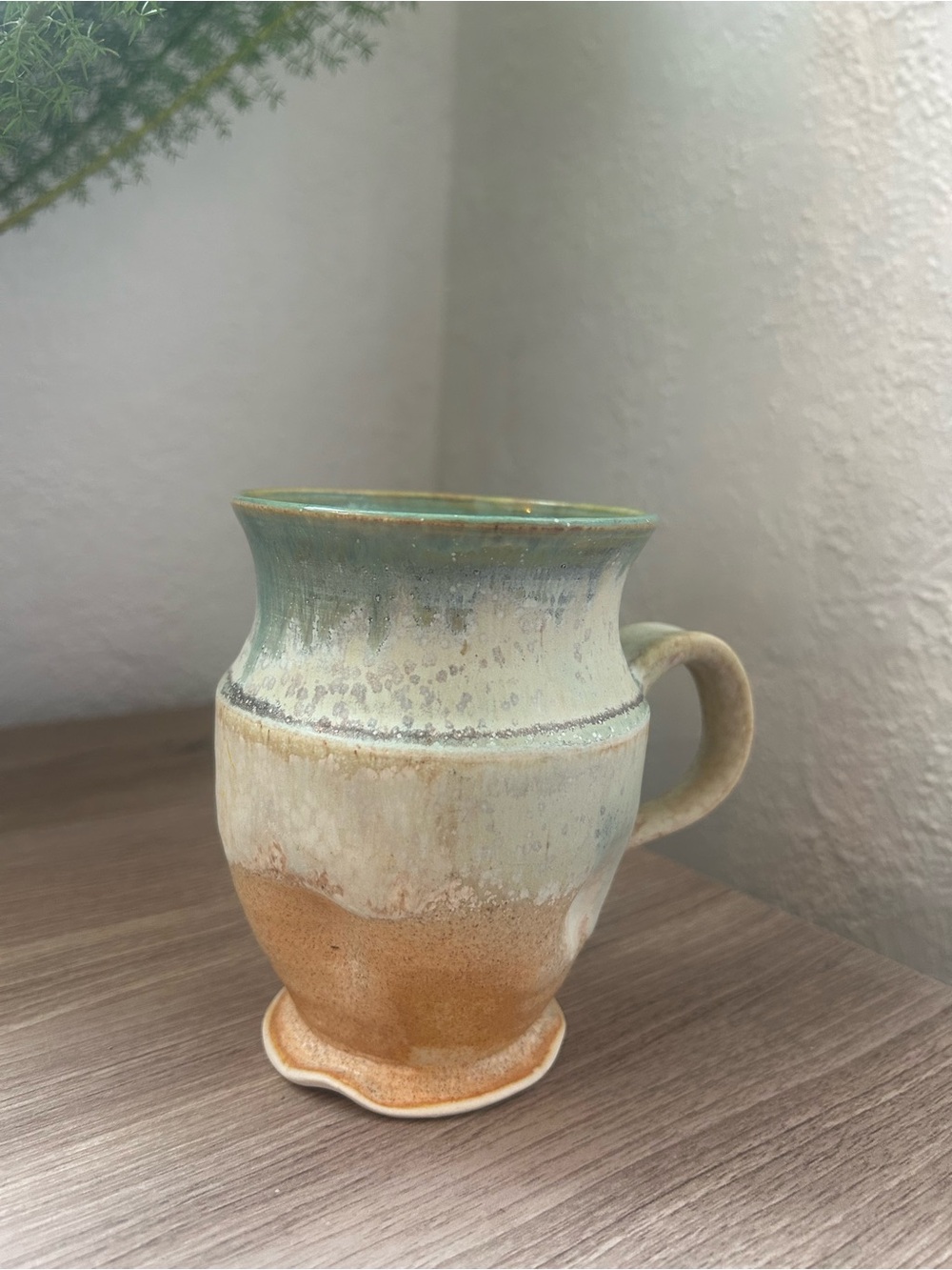 Artisan Two-Tone Ceramic Mug in Green and Brown